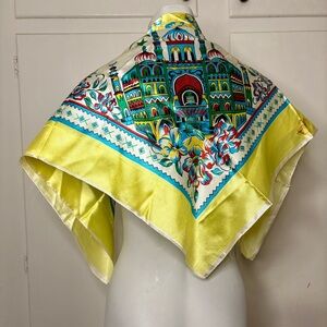 Vintage Middle Eastern Mosque Print Satin Square Souvenir Scarf